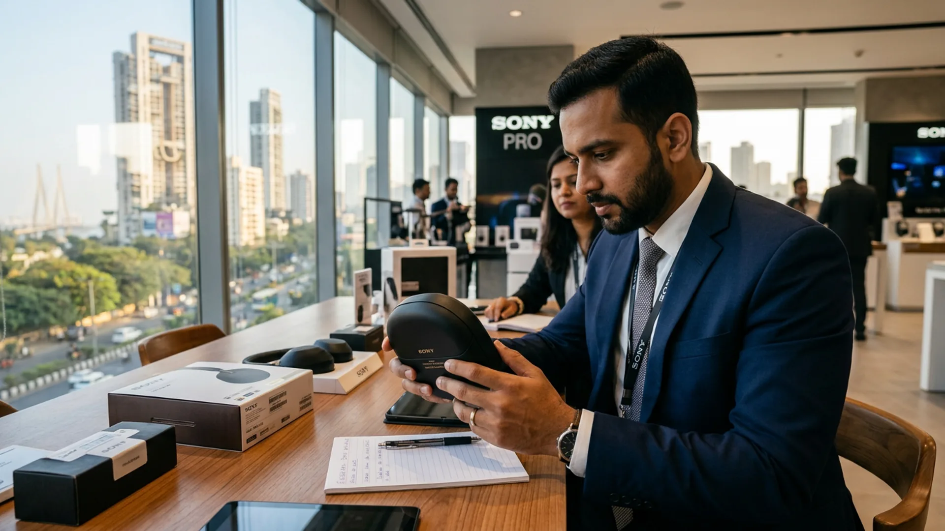 Corporate professional evaluating gifting samples at Sampling Store